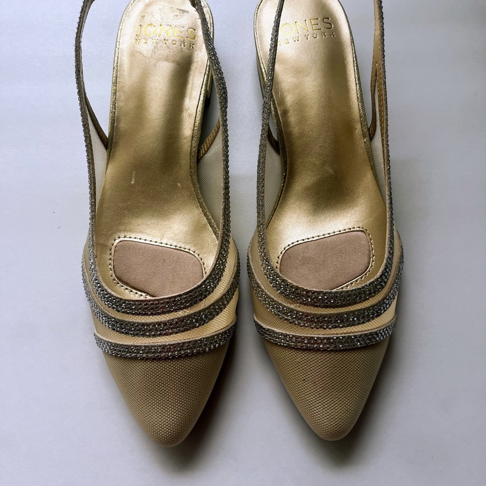 Jones New York Gold and Tan Women's Slingback Heels